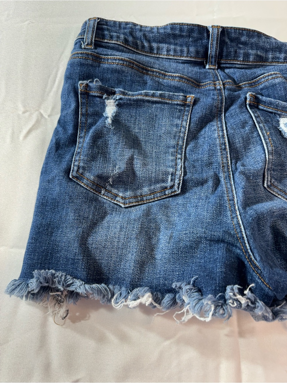 Jean Large Button-Front Distressed Denim Shorts in Blue - Picture 8 of 9